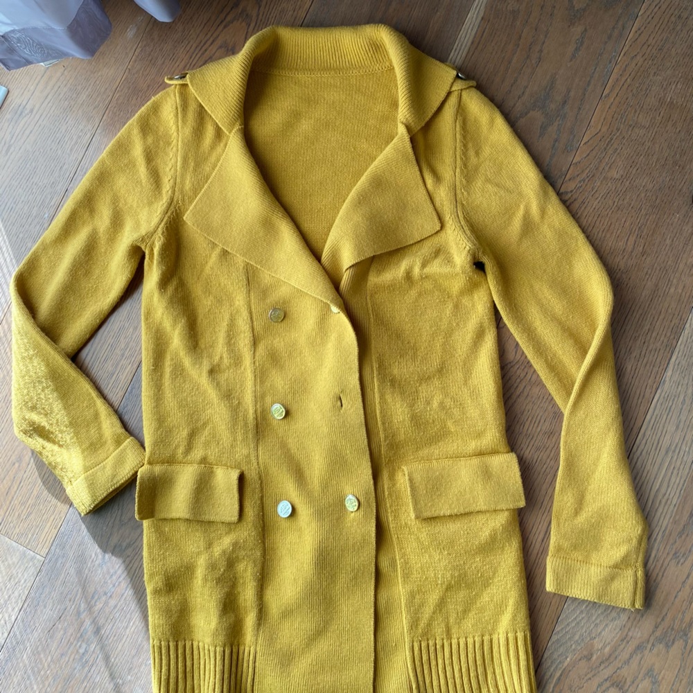 Yellow sweater coat